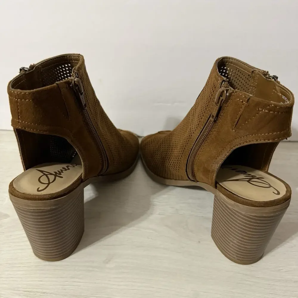 American Rag Cie Brown Open Toe Ankle Booties 3 Inch Heels Women's Size 7.5